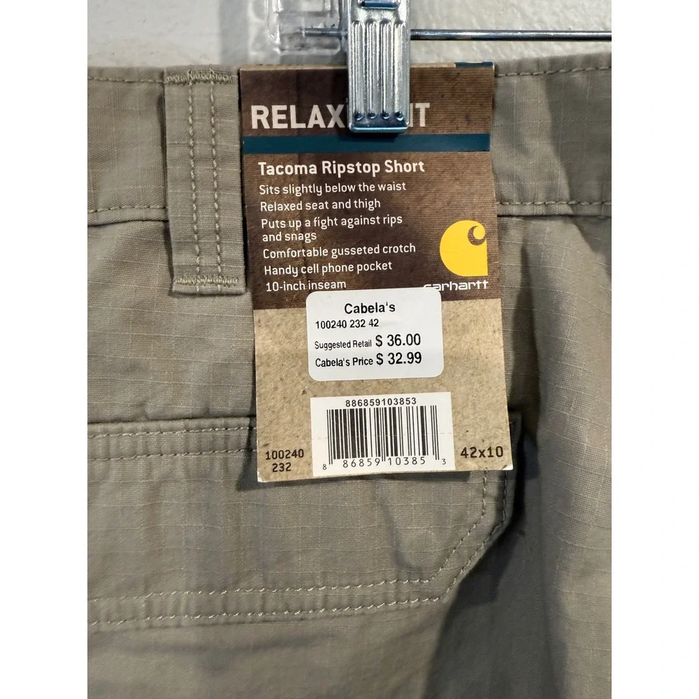 Carhartt Relaxed Fit Tacoma Ripstop Cargo‎ Shorts Khaki Men Size 42x10